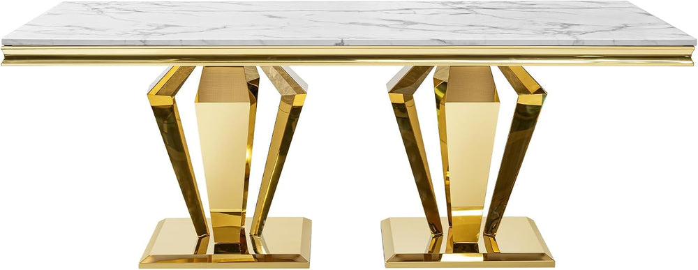 Modern Dining Table 66.9" Dining Room Table with Shiny Gold Stainless St...