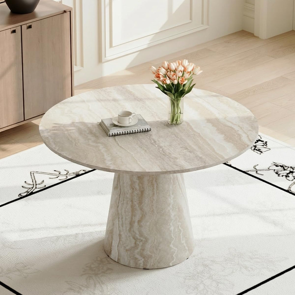Faux Marble Round Dining Table for 4-6, 45" Modern Farmhouse Round Kitch...