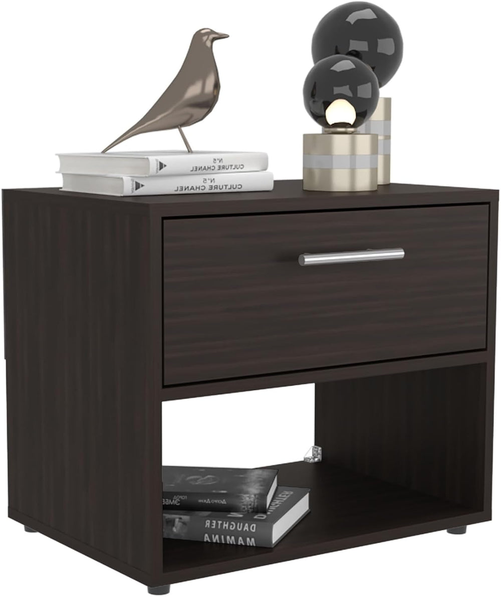 Modern Fluted Nightstand 4 Legs, Farmhouse End Table with Open Space and Draw...