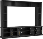 Merax 95" Entertainment Center for TVs up to 80", All-in-One TV Stand with Bookshelves & Storage Cabinets & Tempered Glass Doors & Adjustable Shelves, Modern Living Room Wall Unit Media Console, Black
