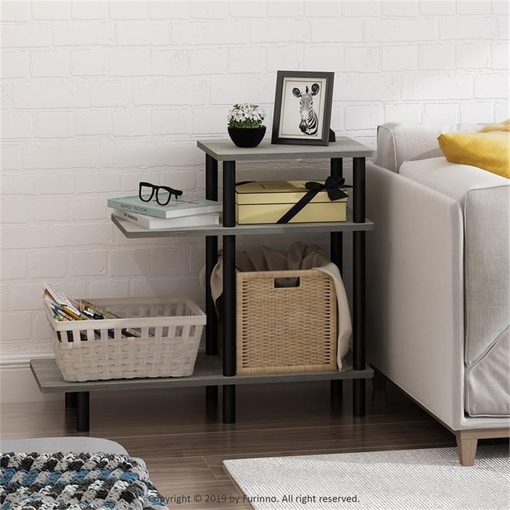 Pemberly Row 3-Tier Sofa Side Table, Engineered Wood, French Oak Gray/Black F...