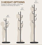 MISSLO Heavy Duty Coat Rack Freestanding with Stable Wood Base Metal Coat Tree Adjustable Coats Hanger Stand with 6 Hooks Clothes Tree for Jackets, Hats, Bags Standing Purse Rack for Bedroom, Office