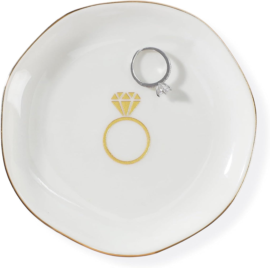 HOME SMILE Ring Dish Printed Ring，Engagement Engaged Wedding Bridal Gifts for Newly Engaged Friend,Daughter, Sister,Newlyweds,BFF
