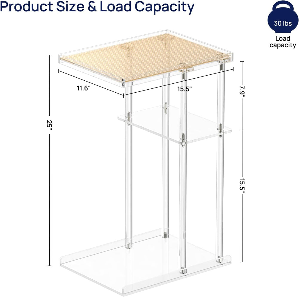 HMYHUM Acrylic C-Shaped End Table, 3-Tier Clear Side Table for Couch, Living ...