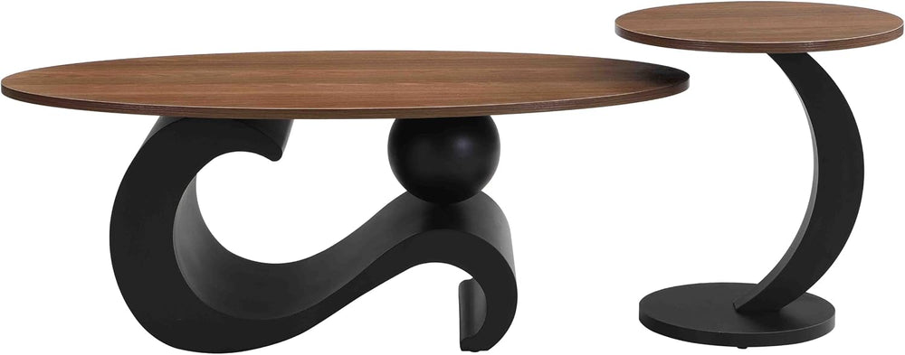 Henf Modern Nesting Coffee Table Set of 2 - Oval Table and Small Round End Ta...