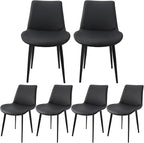 Dining Chairs, Modern PU Leather Dining Room Chair with Sturdy Metal Legs, Upholstered Seat Dinner Chairs Accent Side Chairs for Indoor Kitchen Living Room (Black, Set of 6)
