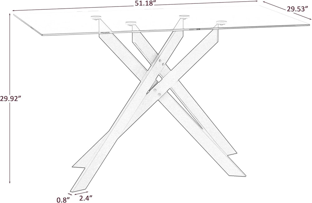 51in Glass Dining Table,Rectangular Kitchen Table for 4 Person with 0.39'...