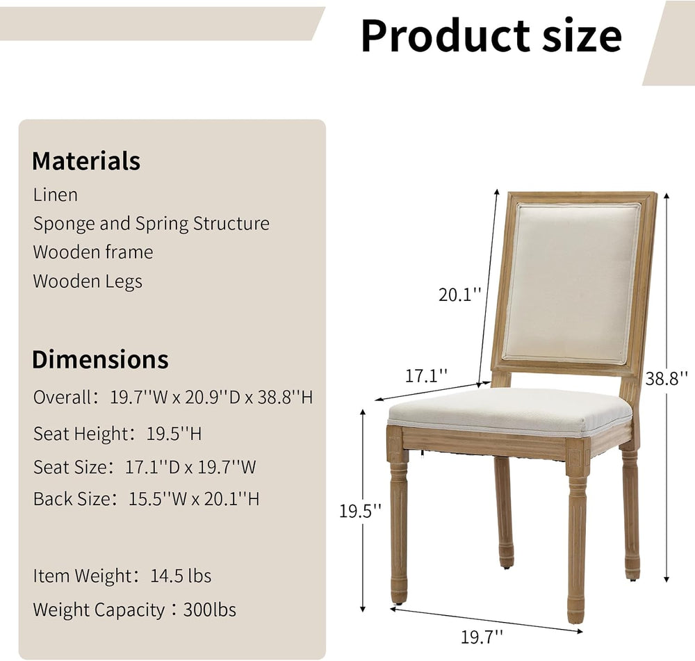 Vintage French Country Dining Chairs Set of 6, Linen Fabric Dining Chair with...