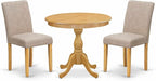 East West Furniture AMAB3-OAK-04 3 Piece Dining Set Contains a Round Kitchen Table with Pedestal and 2 Light Tan Linen Fabric Parson Dining Room Chairs, 36x36 Inch, Oak