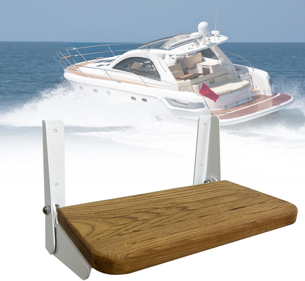Boat Fold-Up Footrest, RV Wall Mounted Foldable Step with Teak and Aluminum H...