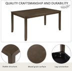 KEIKI 6-Piece Standard Height Dining Table Set with Rectangular Table, 4 Upholstered Chair, Bench, for 6 Person, Modern Style Wooden Table Set, Easy Assembly, for Kitchen, Dining Room, Dark Walnut