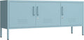3 Door Lockable Metal TV Stand Storage Cabinet, Wide Heavy Duty Media Console for Large 100+ Inch TVs, Home Office Entertainment Center, Blue 22" H X 47.3" W X 13.8" D