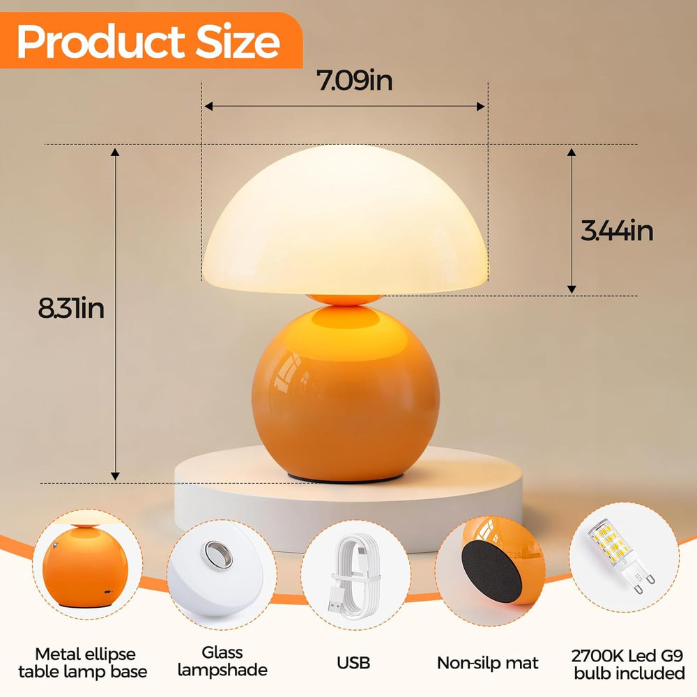 NIORSUN Mushroom Lamp Table Lamp for Bedroom, Portables Cordless Table Lamp,W...