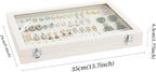 Wudygirl Jewelry Organizer Velvet Earring Organizer with Clear Lid 32 Pairs Earring Holder Jewelry Tray Display Case (Beige 64 Slot)