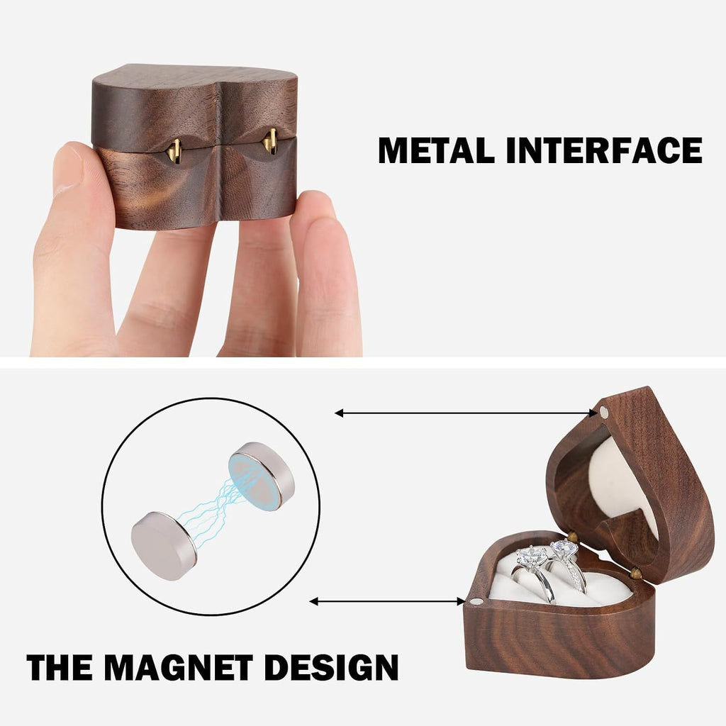 LETURE Wooden Heart Shape Ring Gift Box with Single Slot 2 Slot, Personalized Vintage Wood Jewelry Box for Proposal Engagement Wedding Ceremony Anniversary (White -2 Slot)
