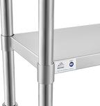 ROCKPOINT Stainless Steel Table for Prep & Work with Backsplash 14x48 Inches, NSF Metal Commercial Kitchen Heavy Duty Table with Adjustable Under Shelf and Table Foot for Restaurant, Home and Hotel