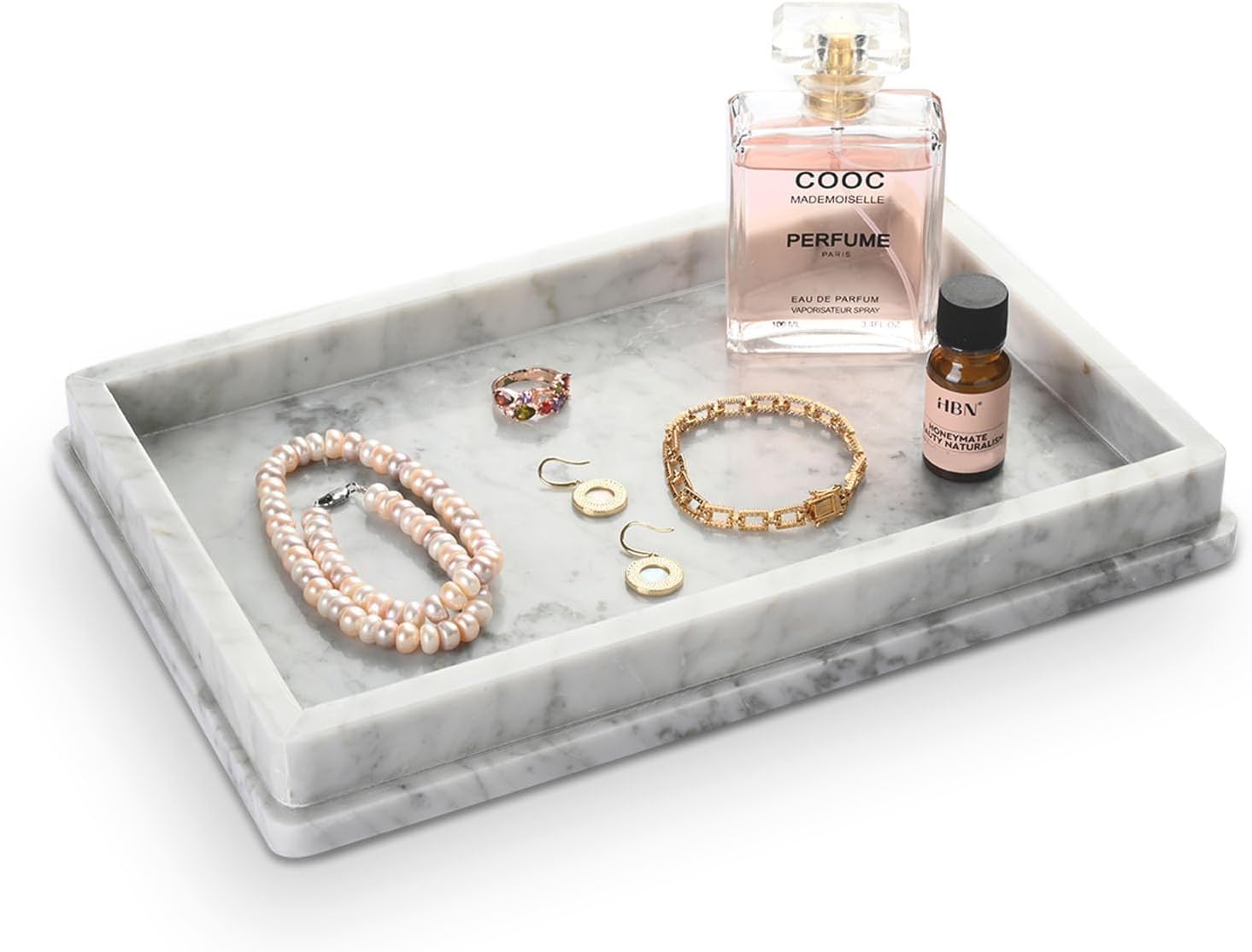 Italian Real Natural Marble Bathroom Vanity Tray 12 inch, Carrara White Stone Jewelry Tray, Rectangle Perfume Trays, Large Tank Trays, Cosmetic Organizer