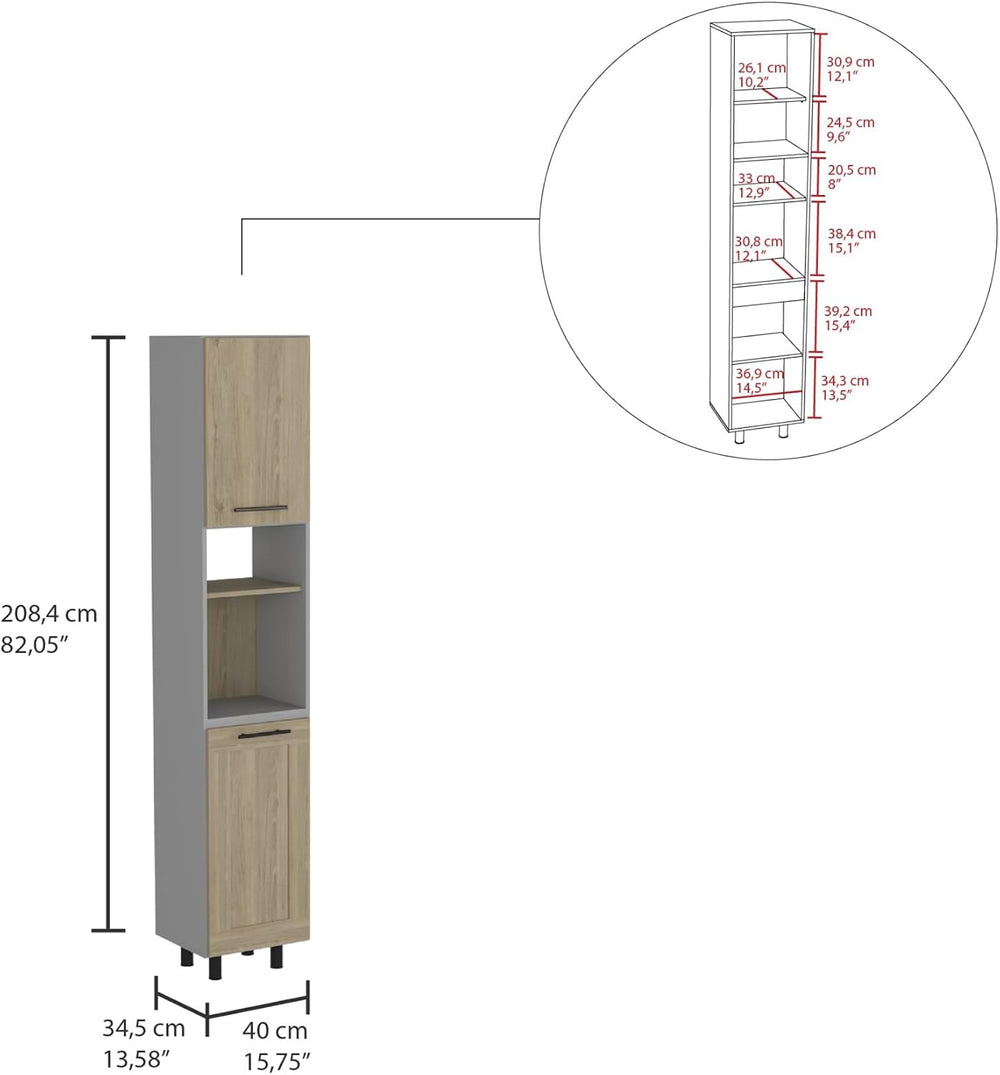 Kitchen Pantry, Double Door, Six Shelves -Light Pine,for Kitchen