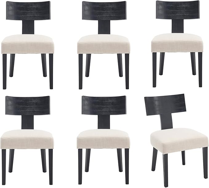 chairus Farmhouse Dining Chairs Set of 6, Upholstered Accent Chairs with Black T-Shape Wood Back Armless Kitchen Chairs with Soft Pad, Linen Beige