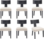 chairus Farmhouse Dining Chairs Set of 6, Upholstered Accent Chairs with Black T-Shape Wood Back Armless Kitchen Chairs with Soft Pad, Linen Beige