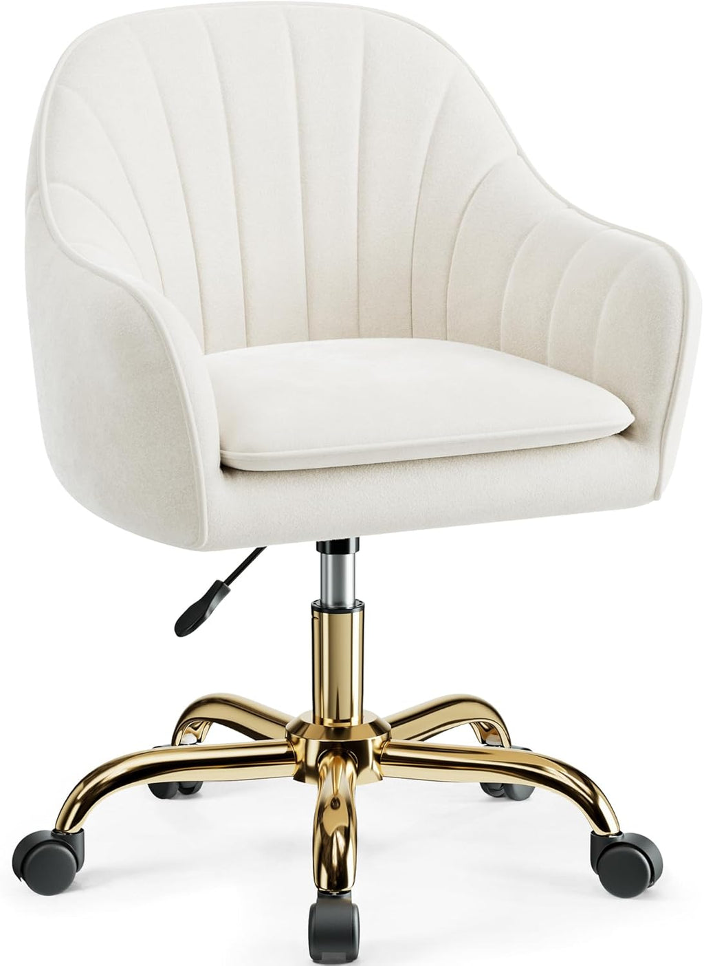 Vanity Chair with Wheels, Comfy Home Office Desk Chairs Adjustable Modern Velvet Makeup Vanity Chairs for Bedroom Living Room-Beige