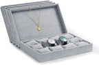 12 Grids Velvet Watch Tray Watch Holder Organizer Storage Tray For Men Women (Gray)