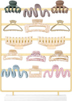 SNOWSTAR Hair Claw Clip Holder Organizer - 5 Tier Iron Rod Hair Clip Holder Storage for Women Girls, Wood Base Desktop Organizer