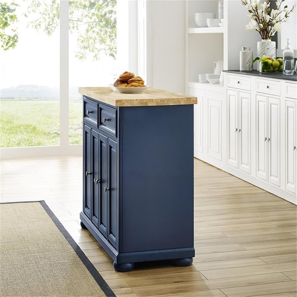 Pemberly Row Contemporary Kitchen Island Cart, Solid Wood Butcher Block Top, ...