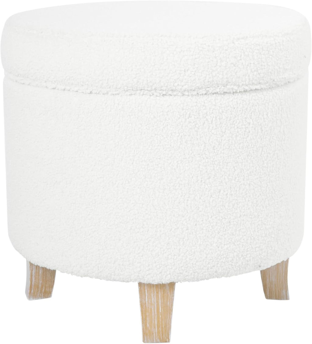 HomePop 19" Faux Sheepskin Round Storage Ottoman - Light Cream