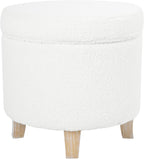 HomePop 19" Faux Sheepskin Round Storage Ottoman - Light Cream