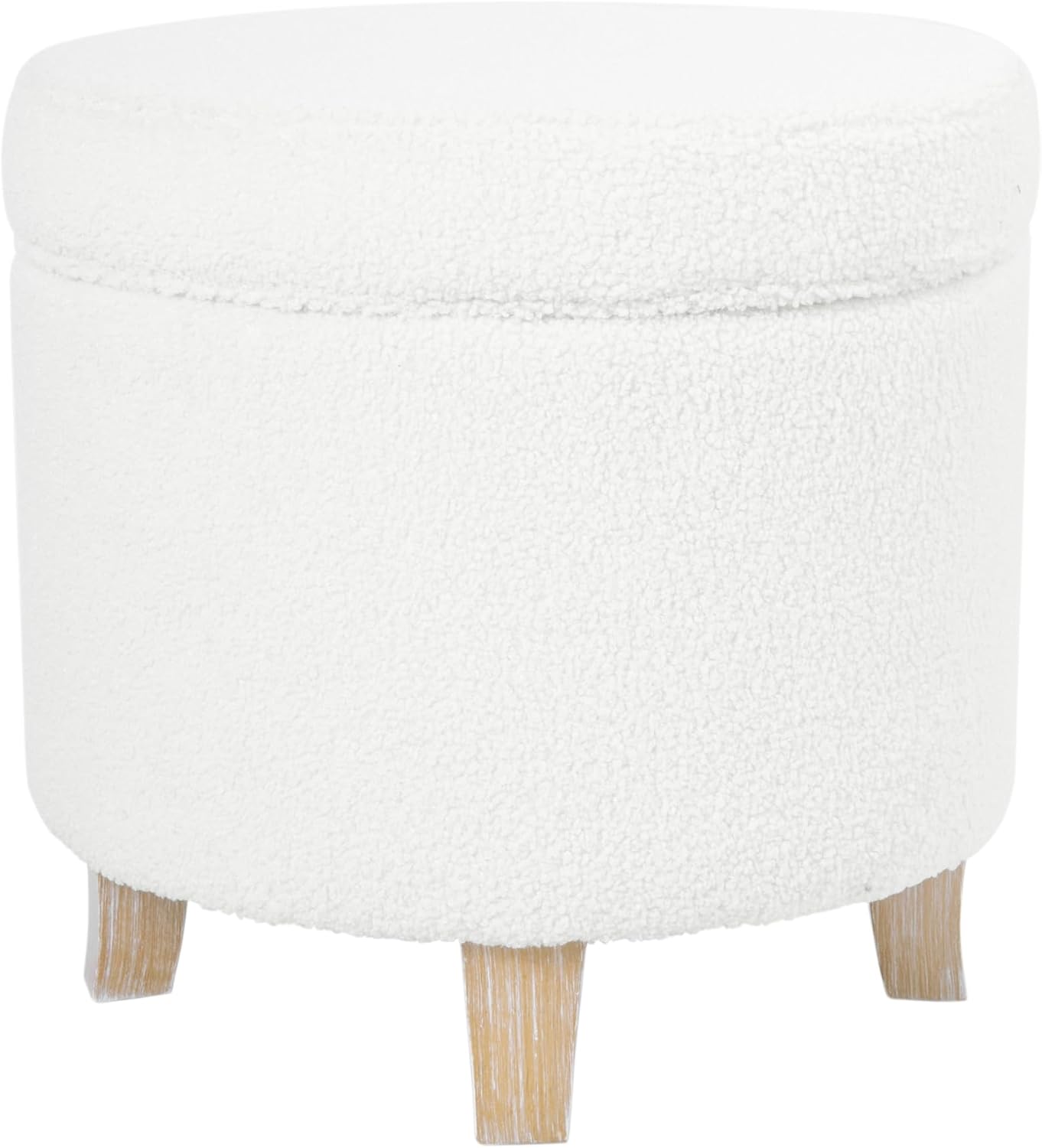 HomePop 19" Faux Sheepskin Round Storage Ottoman - Light Cream