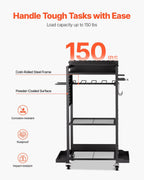 VEVOR 4-Tier Tool Organizer Cart with Charging Station, 8 AC Outlet, Floor Stand Rolling Drill Holder and Tool Battery Storage Rack on Wheels, Garage Floor Rolling Storage Cart for Workshop, Garage