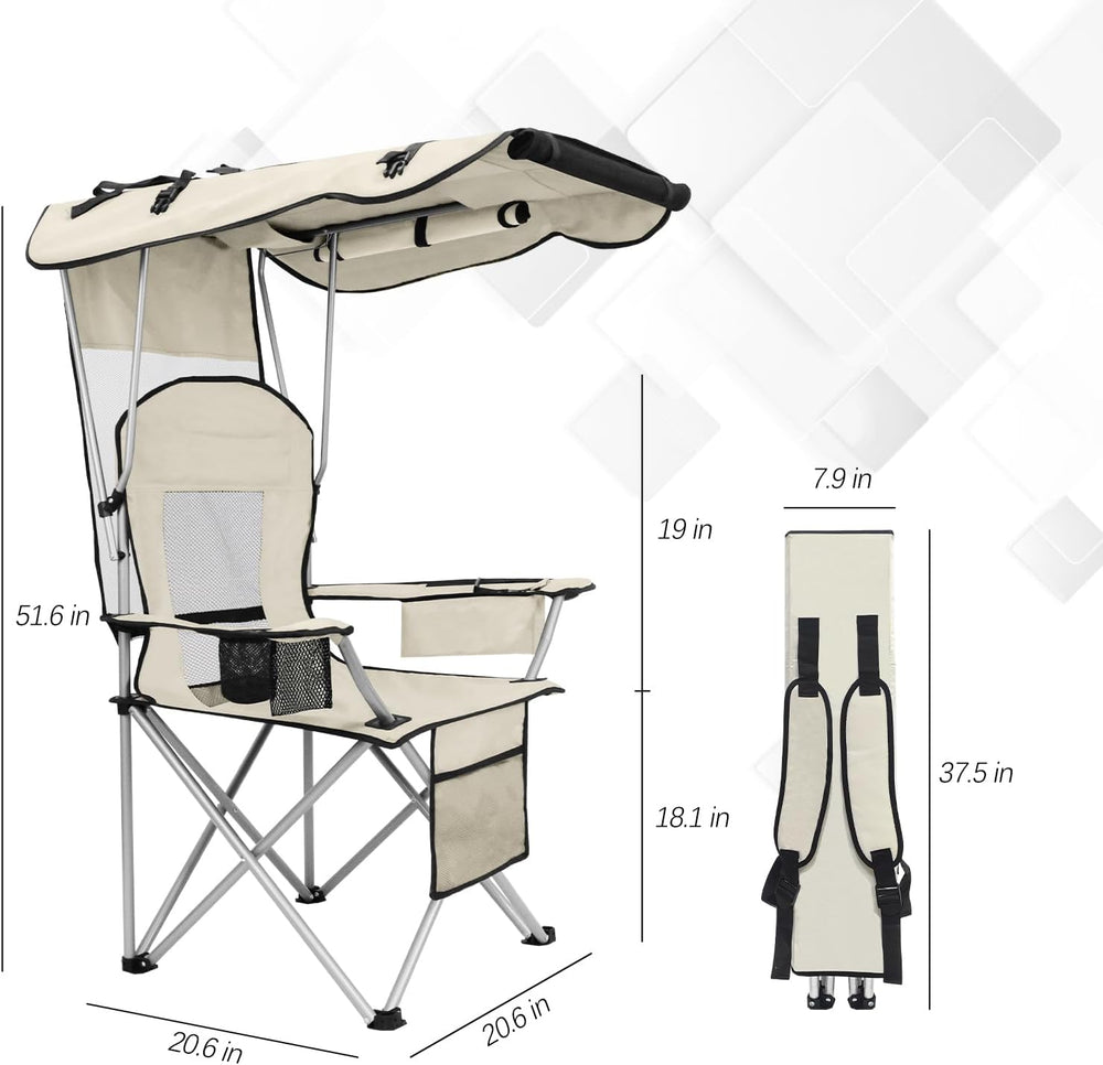 Camping Chairs with Canopy, Portable Quad Lawn Chair for Adults, Folding Recl...