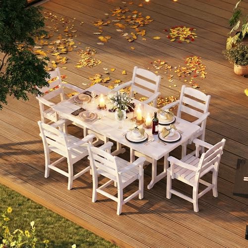HOPUBUY 7 Pieces Patio Dining Set for 6, 71" HDPE All-Weather Patio Tabl...