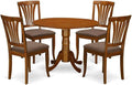 East West Furniture DLAV5-SBR-C 5 Piece Dinette Set for 4 Includes a Round Dining Table with Dropleaf and 4 Linen Fabric Dining Room Chairs, 42x42 Inch, Saddle Brown