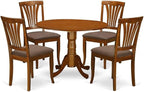 East West Furniture DLAV5-SBR-C 5 Piece Dinette Set for 4 Includes a Round Dining Table with Dropleaf and 4 Linen Fabric Dining Room Chairs, 42x42 Inch, Saddle Brown