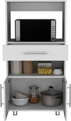 24.4" D*16.54" W*48" H Kitchen Pantry with Drawer & 2 Open Shelves, Lower Double Door, Sliver Legs, Rectangular Storage Cabinet, Modern Minimalist, for Living Room, Dining Room, White