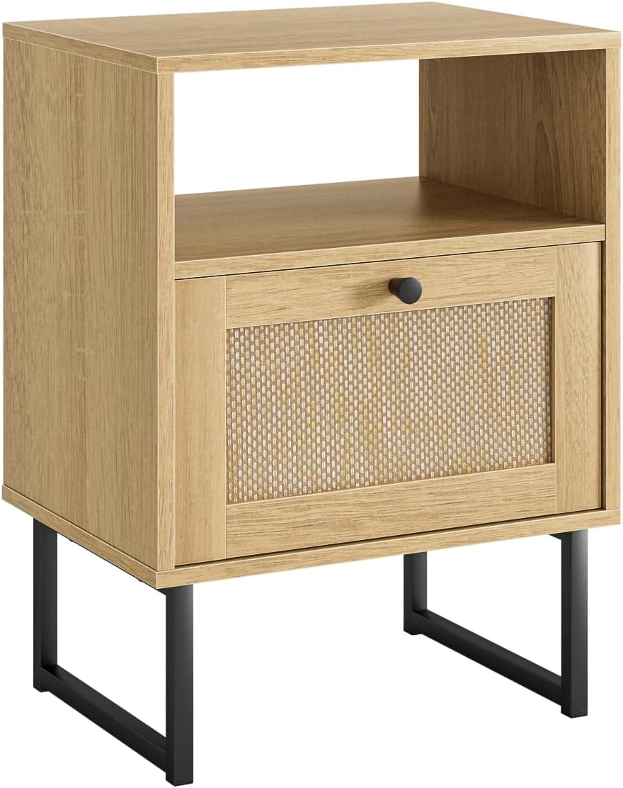 Masupu Extra Large Rattan Nightstand,Modern Boho Farmhouse Wood Bedside Table...