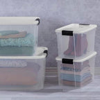 Sterilite 12-Pack Ultra Latching Box, Storage Bins with Lids, Clear Plastic, 30 Quart - Heavy-Duty Organizing Containers for Closet, Bathroom, and Office