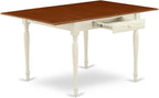 East West Furniture MZNI3-WHI-W 3 Piece Modern Dining Table Set Contains a Rectangle Wooden Table with Dropleaf and 2 Kitchen Dining Chairs, 36x54 Inch, Buttermilk & Cherry