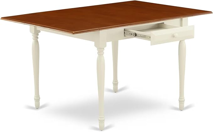 East West Furniture MZNI3-WHI-W 3 Piece Modern Dining Table Set Contains a Rectangle Wooden Table with Dropleaf and 2 Kitchen Dining Chairs, 36x54 Inch, Buttermilk & Cherry