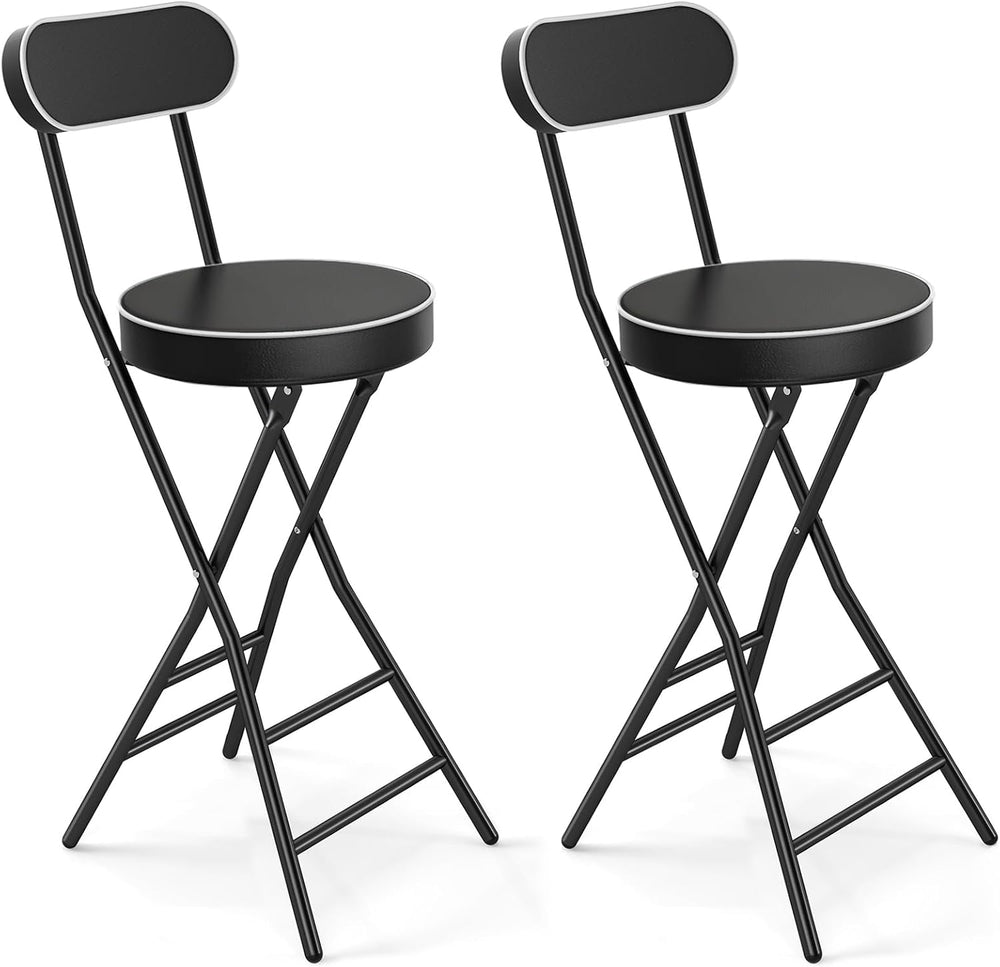 5Rcom 2 Pack Folding Stool, 24 inch Cushioned Padded Folding Bar Stool with B...