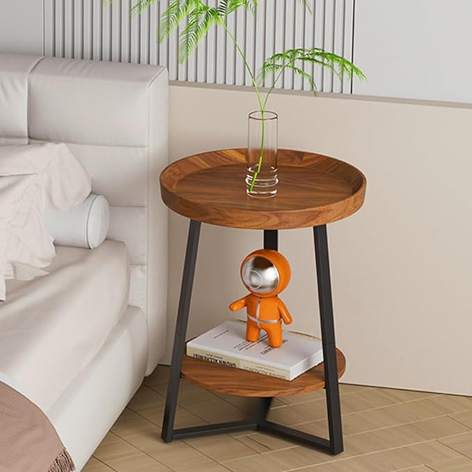 Gadroad Round End Table with Storage Shelf, 2 Tier Farmhouse Side Table Night...