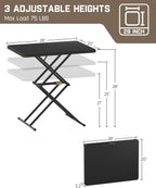 FanttikOutdoor Folding Table 2-Second One-Hand Height Adjustment, 3 Settings, Ultra-Thin 3.2" Fold, No Assembly, TV Tray Laptop Desk 28 inch, 2-Pack, Black Zeta X1 Pro
