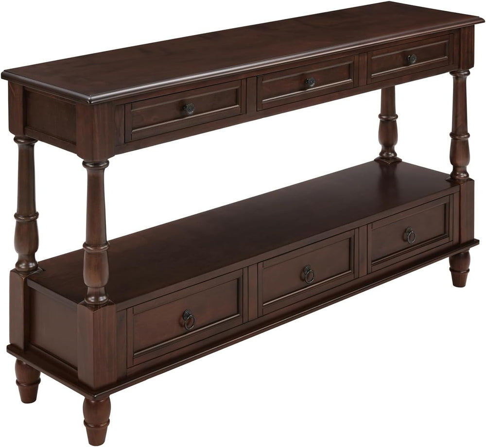 Vintage Solid Wood Console Table with 6 Drawers - 54" Hallway Sofa Table...