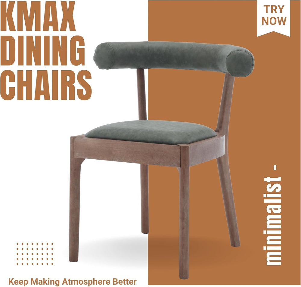 Kmax Dining Room Chairs, Mid-Century Modern PU Kitchen Chairs with Natural Wa...