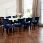 Soft Padded Dining Chairs Set of 4, Modern Farmhouse Upholstered Chairs with Linen Fabric & Rubber Wood Legs, Ergonomic Armless Seats for Dining Room Kitchen Living Room (Blue)