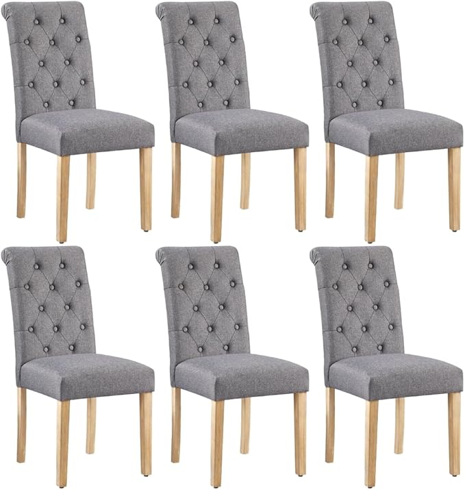 Yaheetech Dining Chairs Set of 6 Fabric Upholstered Dining Room Chairs with B...