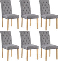 Yaheetech Dining Chairs Set of 6 Fabric Upholstered Dining Room Chairs with Button Tufted High Back and Solid Wood Legs for Kitchen/Living Room/Restaurant, Modern Style, Dark Gray