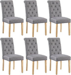 Yaheetech Dining Chairs Set of 6 Fabric Upholstered Dining Room Chairs with Button Tufted High Back and Solid Wood Legs for Kitchen/Living Room/Restaurant, Modern Style, Dark Gray